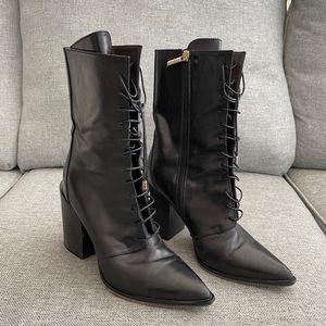 Lace up pointed toe boots